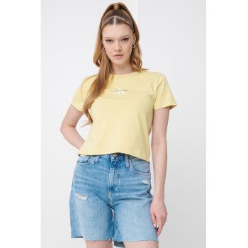 Tricou crop slim fit cu logo