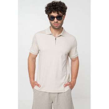 Tricou polo de bumbac organic cu fermoar scurt