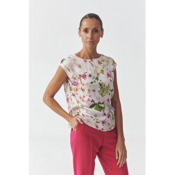Bluza cu decolteu rotund si imprimeu floral