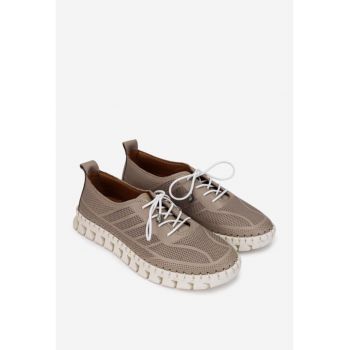 Pantofi dama taupe din piele naturala cu talpa flexibila