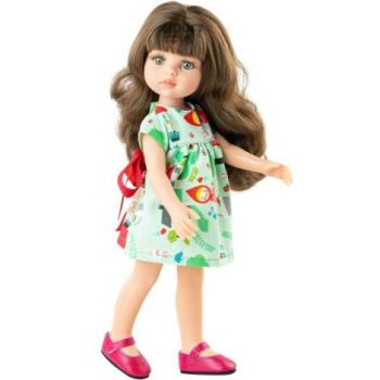 Papusa Carol, 32 cm, in rochie verde cu funda rosie  - Amigas, Paola Reina