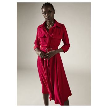 Rochie camasa midi cu fusta ampla si curea asortata Patty - Rosu
