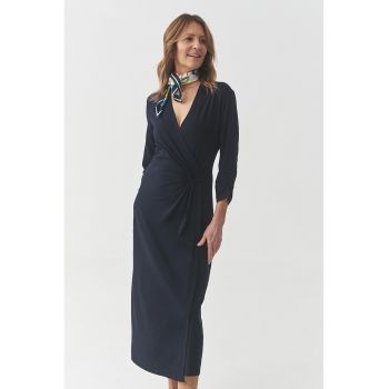 Rochie midi din amestec de modal cu decolteu in V