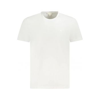 tricou barbati din bumbac cu decolteu la baza gatului si imprimeu cu logo - Alb -