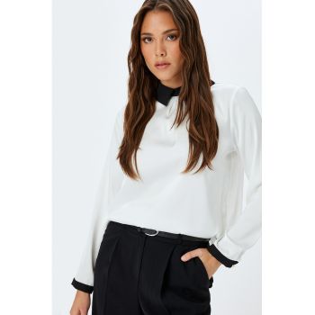 Bluza cu maneci lungi si guler contrastant Color