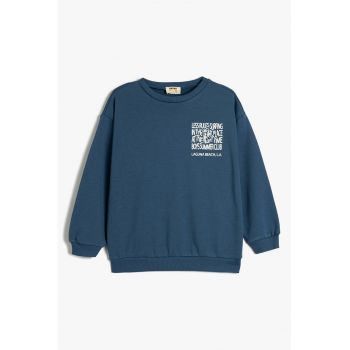 Bluza de trening cu decolteu rotund si imprimeu