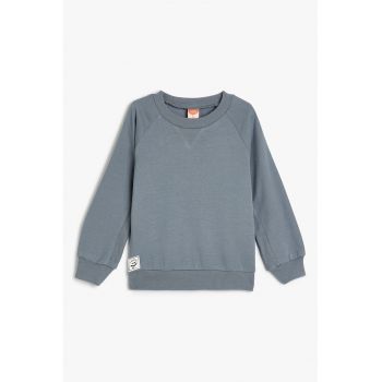 Bluza de trening de bumbac cu model uni si maneci raglan