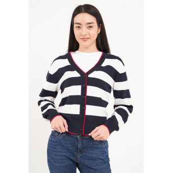 Cardigan cu decolteu in V si model in dungi