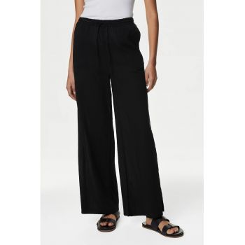 Pantaloni de bumbac cu croiala ampla si snur