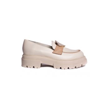 Pantofi loafer din piele cu element metalic in forma de inima Davina