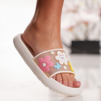 Papuci Flower - 308-3 White