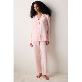 Pijama cu pantaloni lungi - revere decupate si model