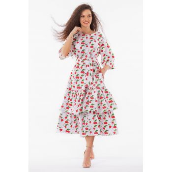 Rochie evazata cu imprimeu cu fructe