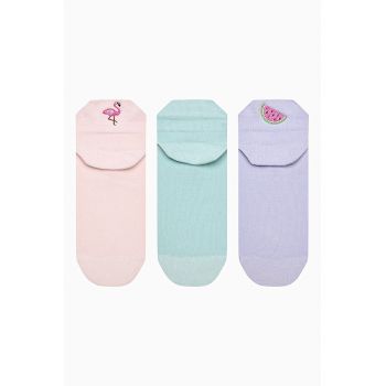 Set de sosete pana la glezna cu broderie - 3 perechi
