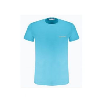 Tricou barbati cu decolteu la baza gatului din bumbac - Azur ieftin