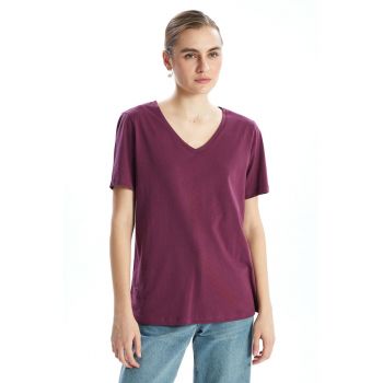 Tricou de bumbac cu decolteu in V