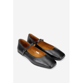 Balerini dama  din piele neagra cu varful patrat