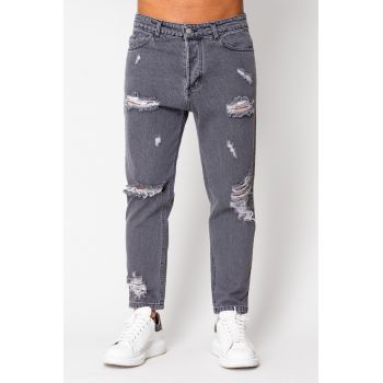 Blugi lungi din denim Regular Ripped Grey Anthracite 16001