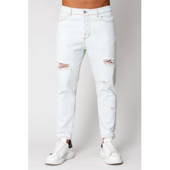 Blugi lungi din denim Regular Ripped Light Blue 16007
