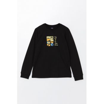 Bluza din bumbac cu imprimeu text