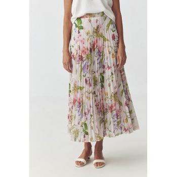 Fusta cu pliuri si model floral