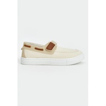 Pantofi boat textili cu velcro si insertii de piele ecologica