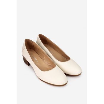 Pantofi dama crem din piele naturala