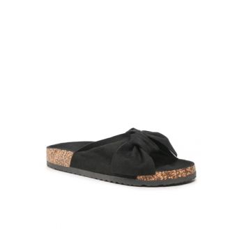 Papuci flip-flop cu funda pentru dama -  Textil - Negru
