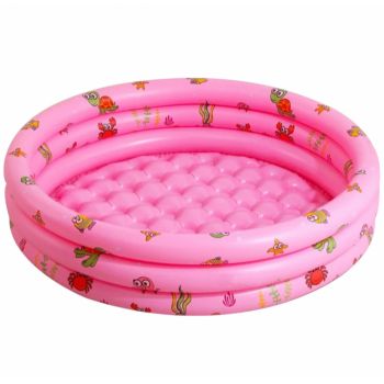 Piscina gonflabila cu podea gonflabila, trei inele roz, 130 cm