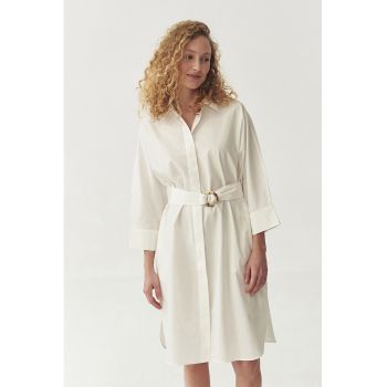 Rochie-camasa midi cu cordon in talie