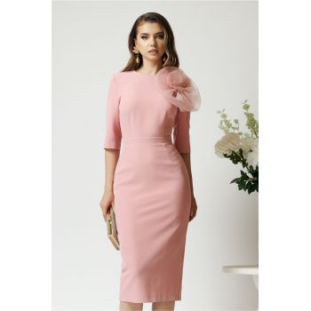 Rochie Dy Fashion de ocazie din stofa roz cu floare maxi