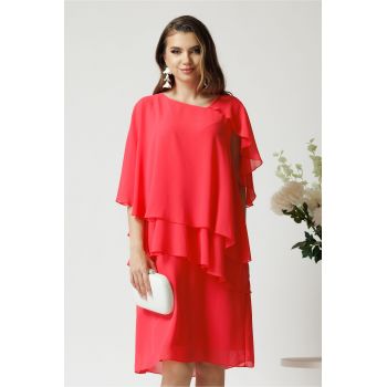 Rochie eleganta din voal corai cu capa