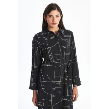Rochie midi cu model si maneci lungi