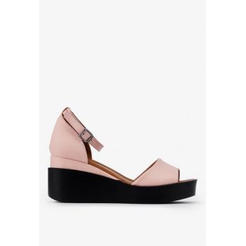 Sandale dama roz din piele cu platforma