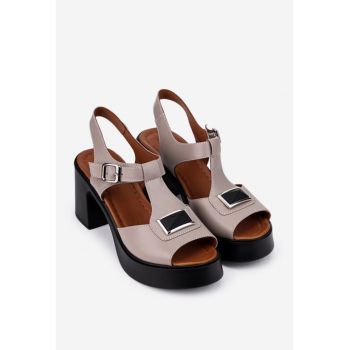 Sandale dama taupe din piele naturala cu accesoriu