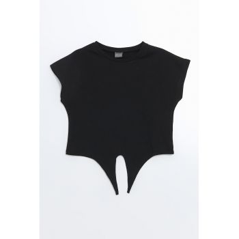 Tricou crop de bumbac cu prindere la terminatie