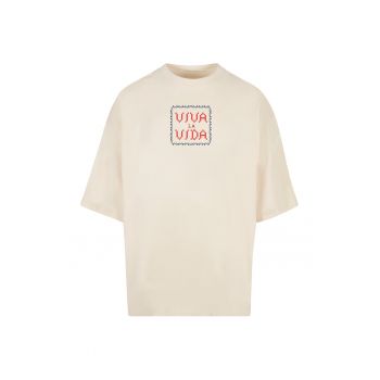 Tricou din bumbac cu decolteu la baza gatului si model grafic pe partea din spate