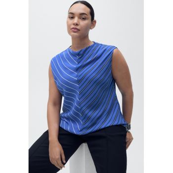 Top cu guler drapat si model in dungi