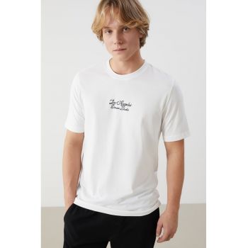 Tricou de bumbac cu decolteu la baza gatului