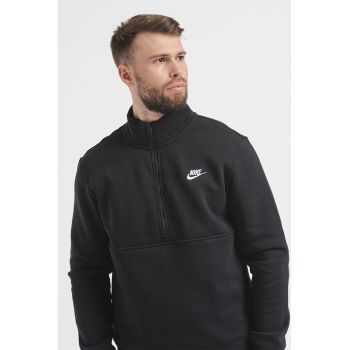 Bluza sport regular fit cu fermoar scurt si logo brodat discret - Negru -
