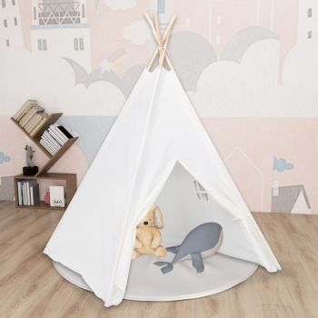Gossi cort de copii teepee cu geanta piersica, alb, 120x120x150 cm,