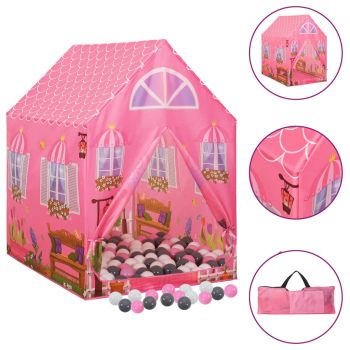 Gossi cort de joaca pentru copii cu 250 bile, roz, 69x94x104 cm
