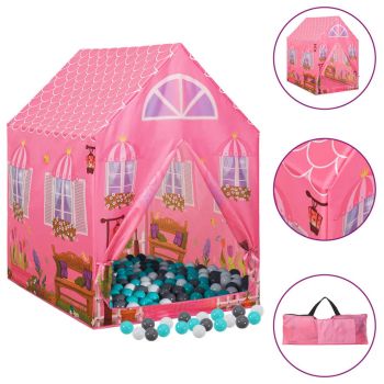 Gossi cort de joaca pentru copii cu 250 bile, roz, 69x94x104 cm
