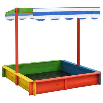 Gossi cutie de nisip cu acoperis ajustabil, multicolor lemn brad uv50