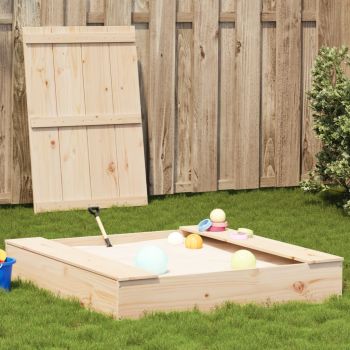 Gossi groapa de nisip cu capac, 111x111x19,5 cm, lemn masiv de pin