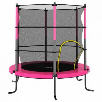 Gossi trambulina cu plasa de siguranta, roz, 140x160cm, rotunda