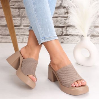 Papuci dama cu toc Kaki din Textil Jexa