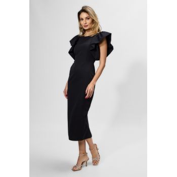 Rochie de ocazie cu volane la umeri Brianna Neagra