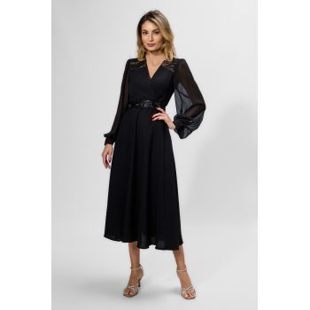 Rochie de ocazie premium cu maneci lungi din voal Kosta Neagra