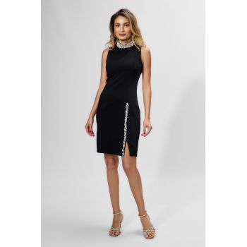 Rochie de ocazie premium cu strass-uri si perlute Amabell Neagra